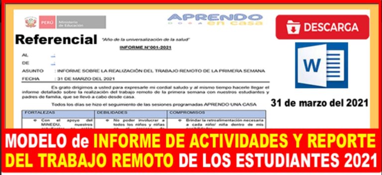 MODELO: INFORME DE ACTIVIDADES Y REPORTE DEL TRABAJO REMOTO DE LOS ...